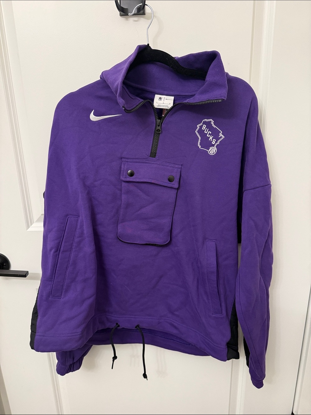 Milwaukee Bucks Nike Purple Half-Zip Pullover with Front Snap Pocket